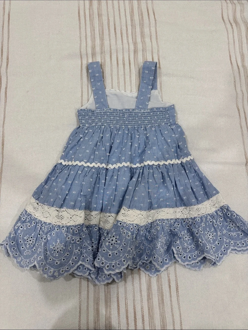 Shabby Chic Blue Eyelet Lace Tiered Sundress